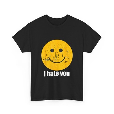 I Hate You Shirt, Yellow Happy Smile Face I Hate You Vintage T-Shirt