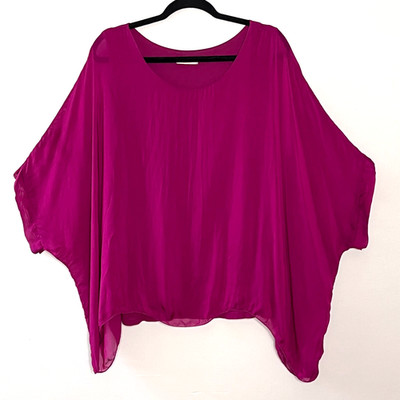 GUSY Made In Italy Slik Blend Sz L Fuchsia Batwing Top Blouse Chiffon Lagenlook