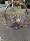 Fenton Pink iridescent Ruffled Basket Signed  Hand Painted 6 in basket