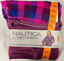 Nautica Women's 2 Piece Fleece Pajama Sleepwear Set, Purple Plaid, XX-Large 115