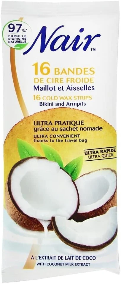 Nair 16 Bandes De Cire Froide Maillot Et Aisselles à l'Extrait De Lait De Coco - Photo 1/1