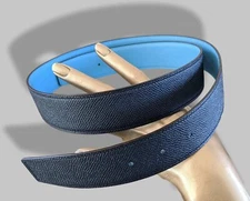 Hermes [118] Bleu /Bleu Epsom Reversible Leather Belt Strap 38mm Sz95
