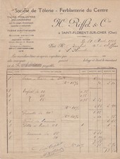 SAINT FLORENT SUR CHER H RIFFET SOCIETE DE TOLERIE FERBLANTERIE DU CENTRE 1922