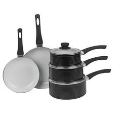 8Pcs Ribbed Aluminium Induction Hob Cookware Set Saucepans Pots Lids Frying Pans