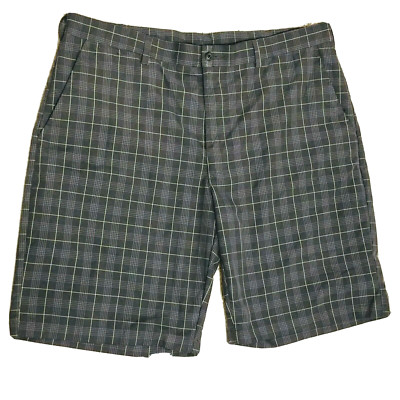 Ben Hogan Performance Golf Shorts 40 Men's Gray Plaid  10'' Inseam Flat Front