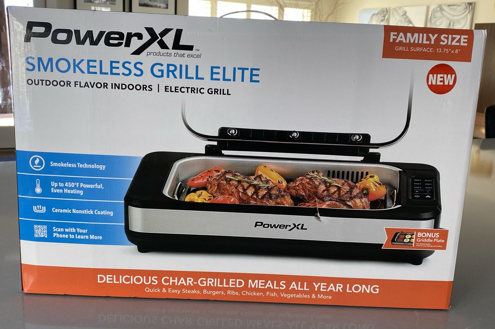 Brand New PowerXL Smokeless Grill Elite Outdoor Flavor Indoors Electric