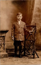 Postcard Real Photo RPPC Young Boy with Coat and Tie Portrait Unposted