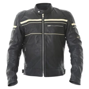 BKS Cruiser Stripe Leather Motorcycle Jacket Mens Black