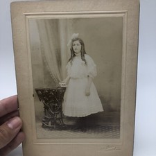Girl in White Dress Kern Antique Photo Cabinet Card Caucasian Black & White 4x6