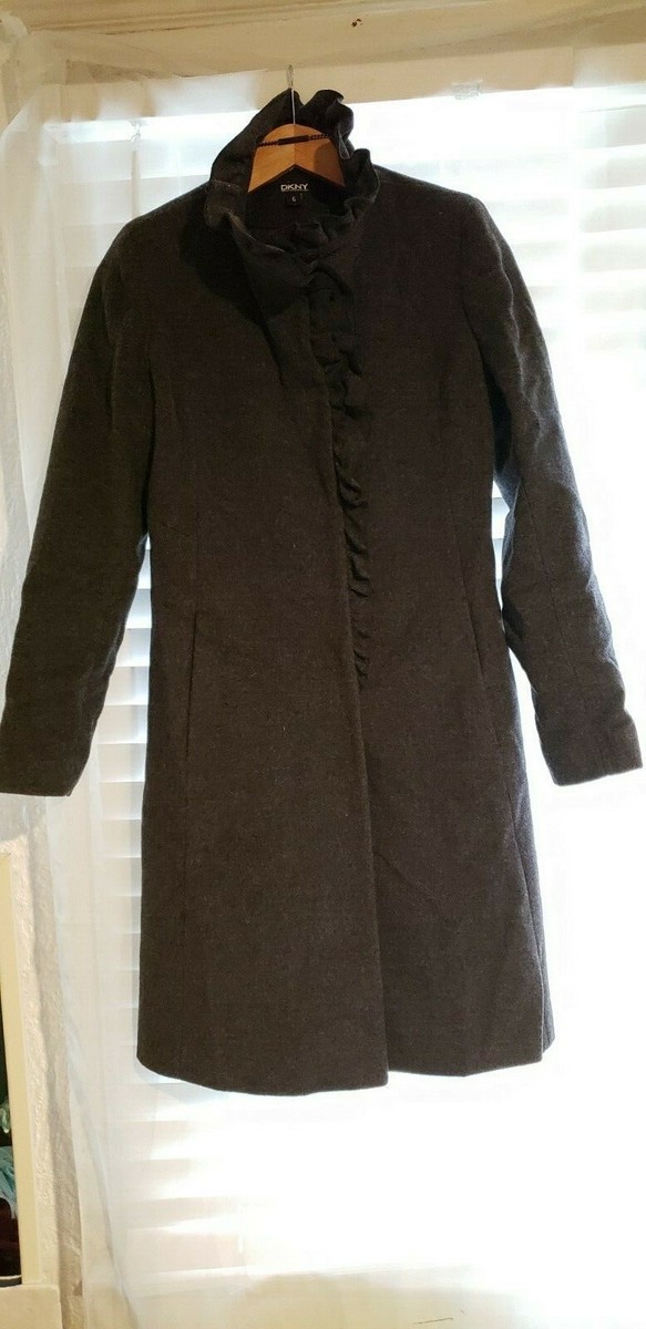 $360 DKNY Ruffle Charcoal Wool Blend Walker Coat Size6 | eBay