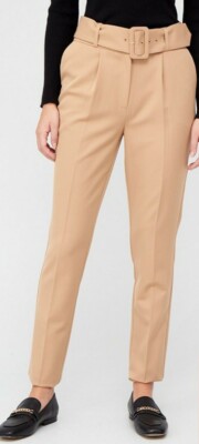 V by Very Soft Belted High Waisted Trousers in Beige Size UK 16 (QK6EN)
