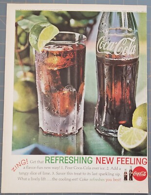 1962 Coca-Cola Soda Pop Lemon Lime Glass Bottle Refreshing Vtg Print Ad