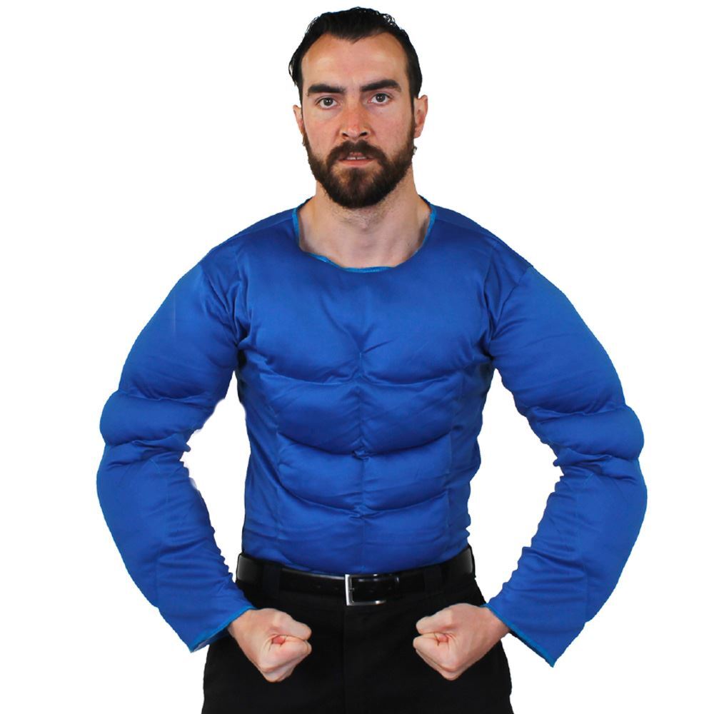DISFRAZ DE GNOMO FUERTE PARA HOMBRES AZUL PECHO MUSCULAR AÑOS 80 TV PELÍCULA DE DIBUJOS ANIMADOS