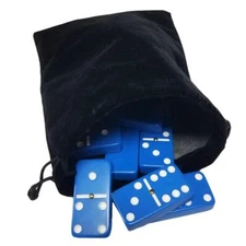 Domino Double Six 6 Blue Big Tournament Pro Size Spinners Deluxe Velvet Bag