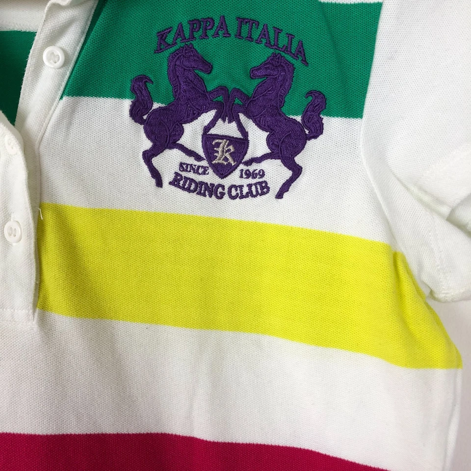 Kappa Italia Riding Club 1969 Polo Shirt Classic Fit Striped White Multi Size M - Image 2 of 4