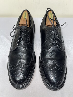 Bostonian Black Scotchgrain Leather V Cleat Wingtips Sz 8.5 D/B