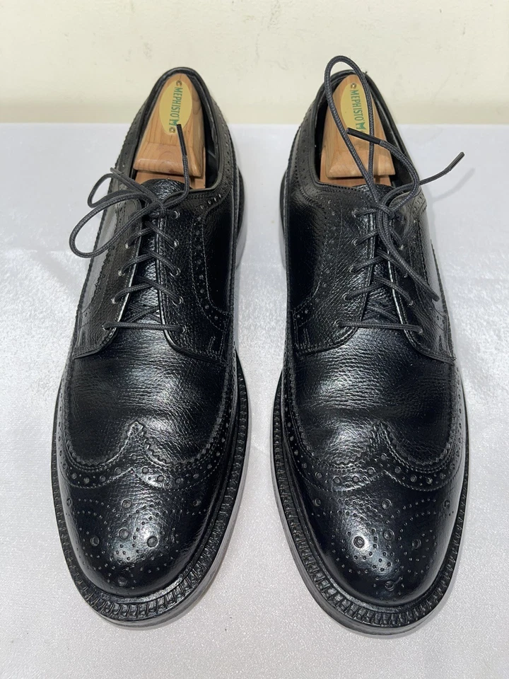 Botín Bostoniano Negro Grano Escocés Cuero V Punta de Ala Talla 8.5 D/B Hecho en EE. UU. Foto 2 de 4