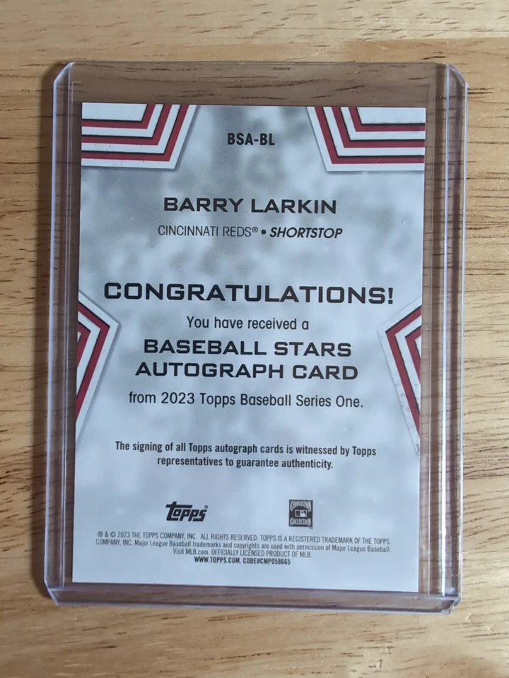 2023 Topps Series 1 Barry Larkin Baseball Stars Auto Reds  - Image 2 of 2