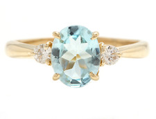 1.16 Carats Natural Aquamarine and Diamond 14K Solid Yellow Gold Ring