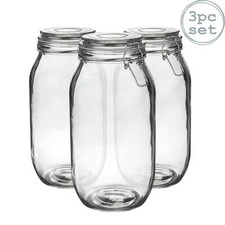 Glass Storage Jars Airtight Clip Top Lid Food Preserve Preserving Jar 2 Litre x3