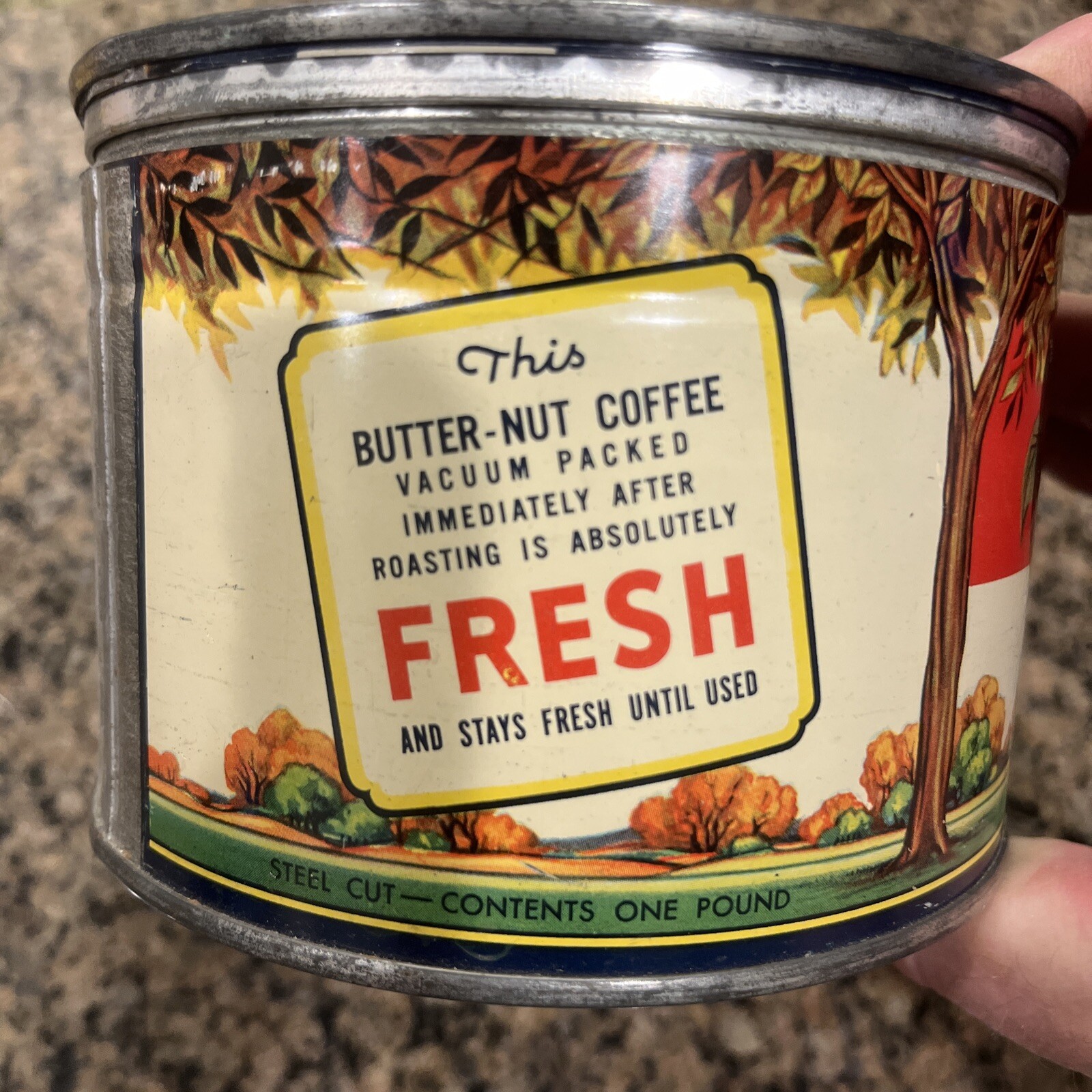 Vintage Butternut Coffee Can 1lb Tin Great Graphics 1930’s Omaha