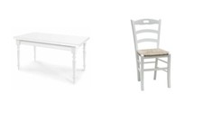 SET TAVOLO CUCINA + 4 SEDIE IN LEGNO, COLORE BIANCO