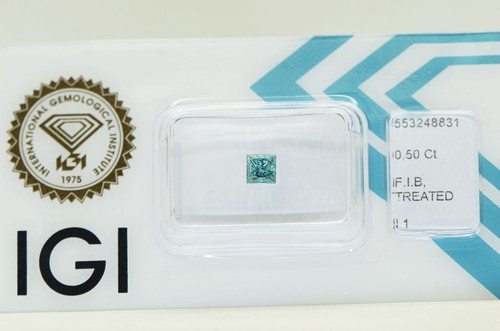 Princess Shape Diamond Fancy Blue Loose 0.50 Carat Enhanced I1 IGI Certificate - Picture 2 of 6