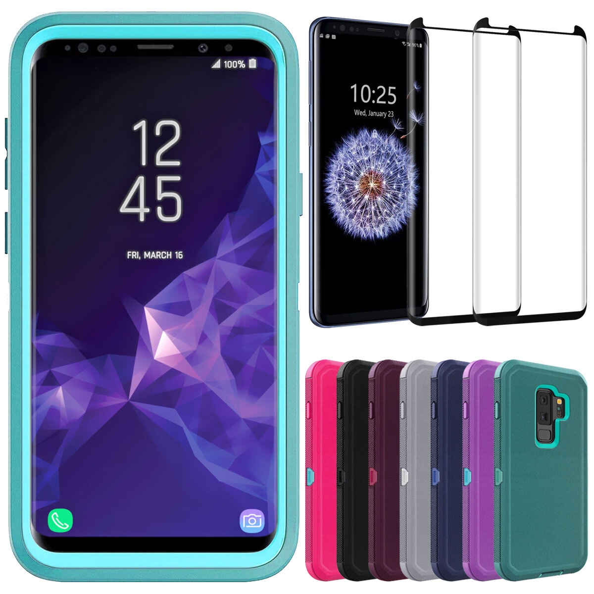 For Samsung S9/S9+ S9 Plus Heavy Duty Phone Case Cover Tempered Screen  Protector