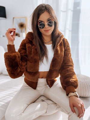 Damen Teddyjacke Kunstfell Kurz Jacke Pelzimitat Felljacke mit Kapuze DSTREET