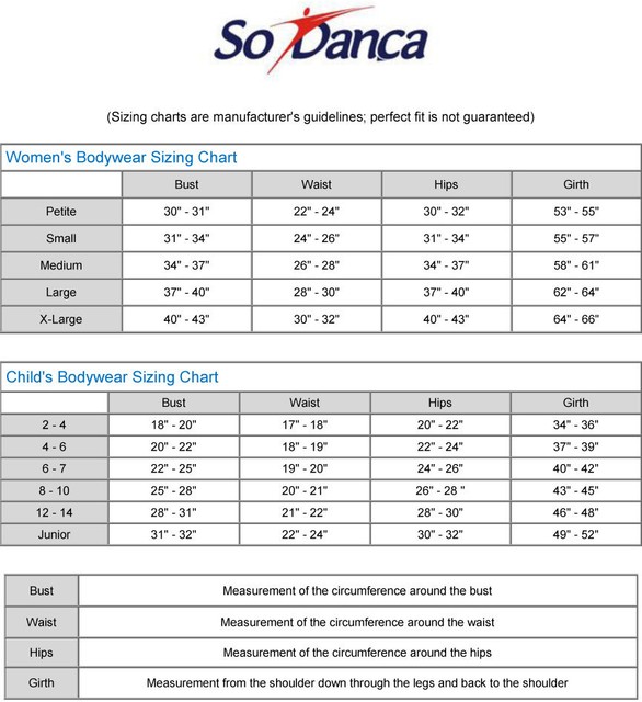 Natalie Dancewear Size Chart