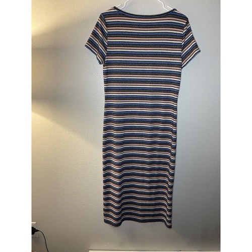 LOFT Stripped Sweater Dress Short Sleeve Maxi Size M Metallic Pink Blue - Picture 5 of 9