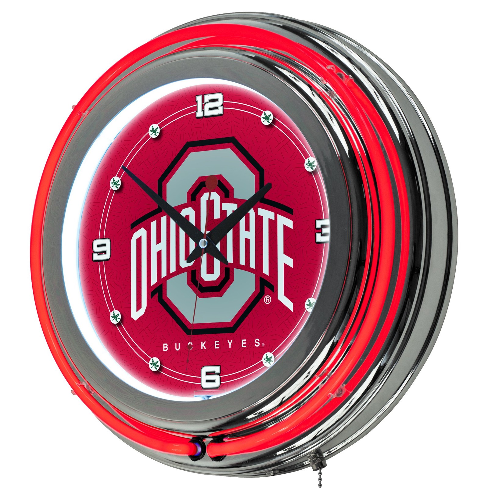 Neon Clock - Retro Ohio State University Logo Analog Wall Clock with Pull Cha...