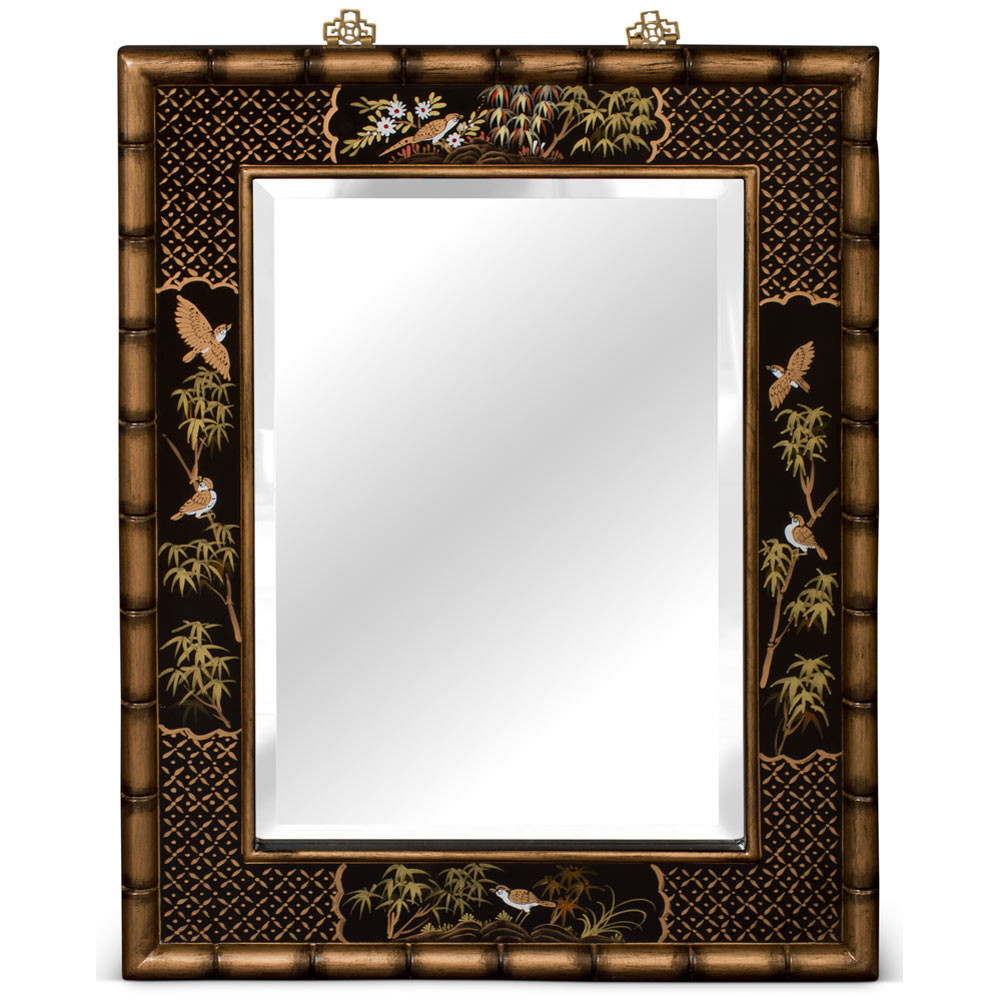 US SELLER - 22in Hand Painted Bird Flower Bamboo Motif Asian
