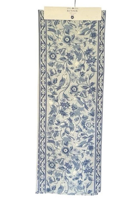 April Cornell Blue Table Runner 16x90 Floral Birds 100% Cotton French Country