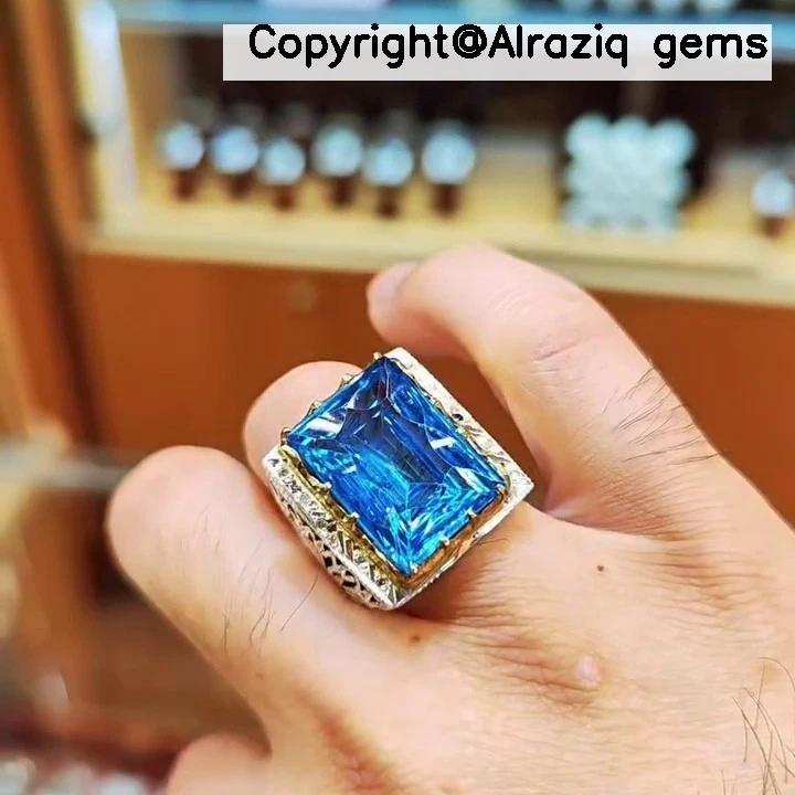 Original Swiss Blue Topaz Real London Blue Topaz Stone Sterling Silver 925 Ring - Image 2 of 4