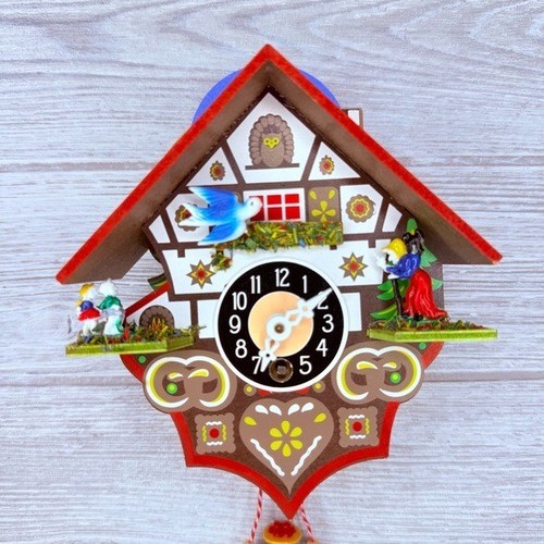 Orologio a cucù vintage in miniatura con ragazza su un'altalena rimbalzante Germania senza decorazione chiave - Foto 7 di 12