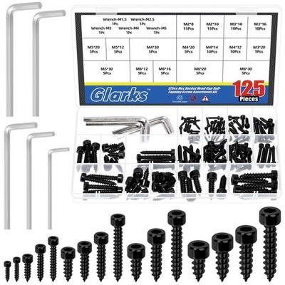 125pcs M2/M3/M4/M5/M6 Black Hex Socket Head Cap Self-Tapping Screw Kit, 120pc...