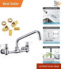 Wall Mount Faucet Brass 8 Inch Adjustable Center Swivel Spout Kitchen Laundry