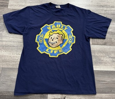 Fallout Vault Life Boy Tec Shirt Mens Medium Video Game Tee Blue Short Sleeve