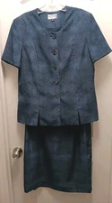 Kasper ASL Skirt Suit Sz. 16 Blue Snake Print Silky Polyester 