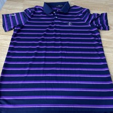 RLX Ralph Lauren Mens Large Purple Blue Striped Performance Golf Polo