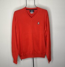 Psycho Bunny Red Men  s Sz L V-Neck Cotton Knit Pullover Sweater Embroidered Logo
