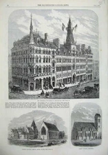 Old Antique Print 1865 Buildings Birmingham Church Deptford College Wales 19th