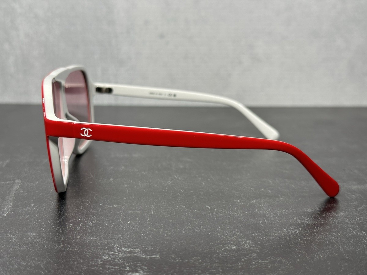 CHANEL 9158 SHIELD SUNGLASSES c.816/VH RED & WHITE w/MIRROR LENS