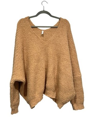 Wishlist Cozy Oversized Knit Sweater M/L V-Neck Pullover In Tan By Wishlist