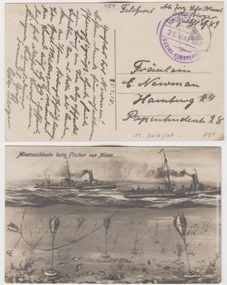AK Minensuchboote 1918 Marine-Schiffspost Nr. 489 Schultorpedoboot G 89 - Bild 1 von 3