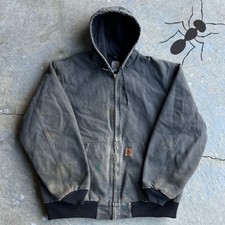 Vintage y2k faded black carhartt hooded work wear jacket