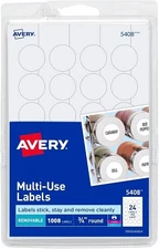 Avery 05408 Removable Multi-Use Labels, 3/4-Inch Round, White, 1008 Labels/Pack