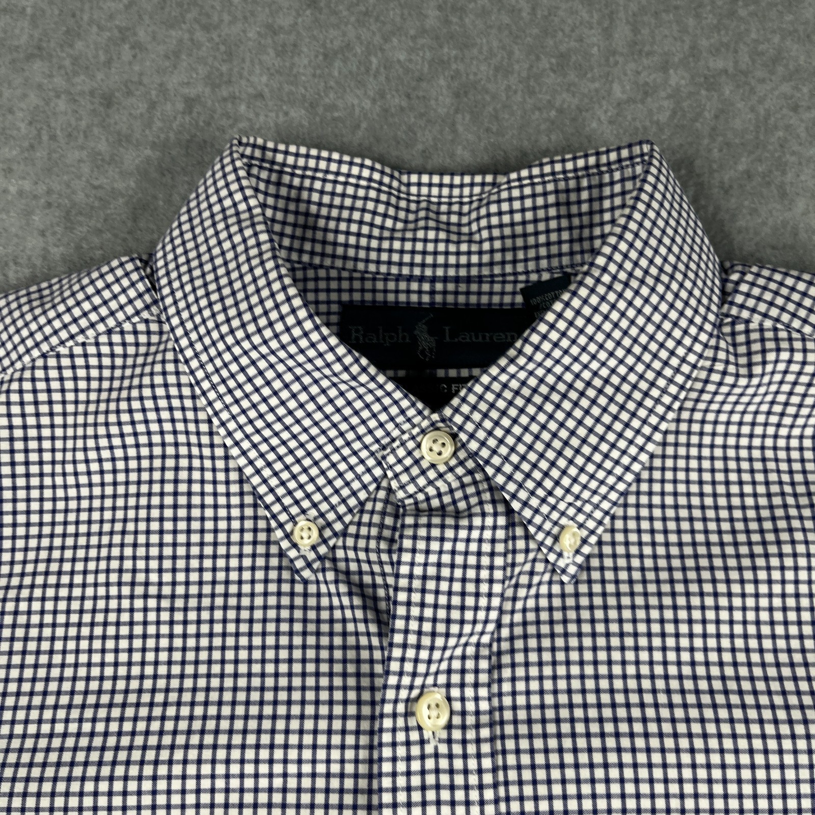 Camicia Ralph Lauren grande bianca blu check pony con bottoni manica lunga uomo
