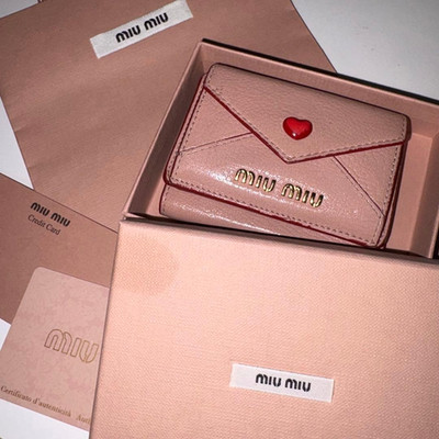 MIU MIU Madras Love Letter Heart Trifold Wallet Pink n2
